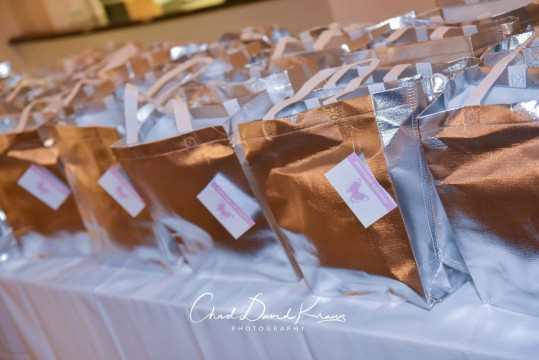 Custom Metallic Favor Bags with Logo Tags for Bat Mitzvah Party Favors