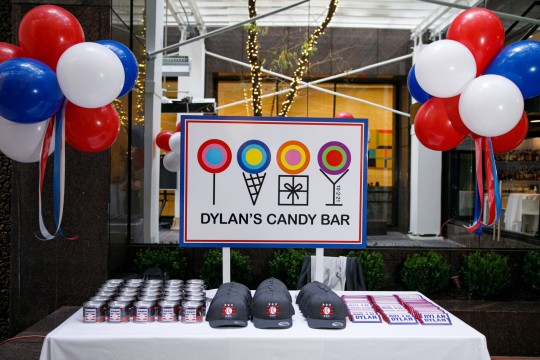Custom Baseball Caps, Candy Pail and Custom Hershey Bar as Party Favor, with Custom Candy Bar Style Sign and Balloon Cluster as Outdoor Decor