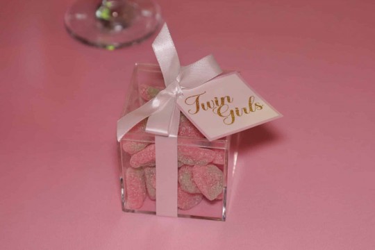 Candy Party Favors with Custom Tag for Twin Girls Baby Shower