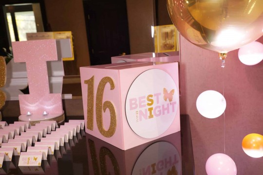 Custom Gift Box for Sweet Sixteen with Gold Glitter 16 & Custom Butterfly Logo