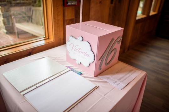 Custom Sweet Sixteen Light Pink Gift Box with Logo and Glittered Numbers