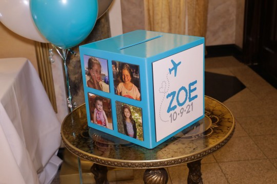 Turquoise Custom Gift Box with Logo and Selection of Pictures for Bat Mitzvah