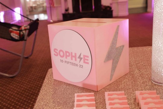 Light Pink Gift Box with Glittered Lightning Bolt and Custom Logo