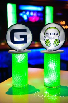 Club Themed Bar Mitzvah Centerpieces with Custom Logos & LED Lighting