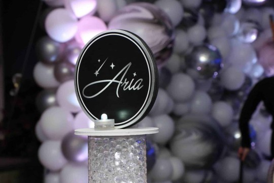 Beautiful Custom LED Lounge Centerpiece With Logo Topper and Aqua Gems for High Top