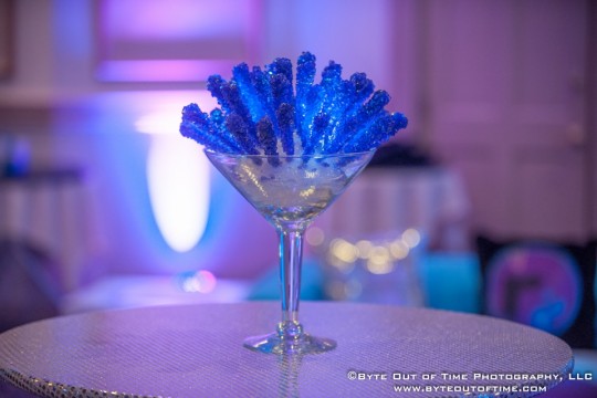 Blue Rock Candy with LED Lights in Martini Glass Centerpiece