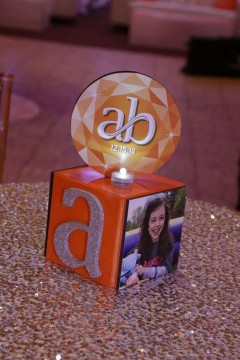 Bat Mitzvah Mini Cube Lounge Centerpiece with Glittered Initial & Photos