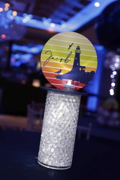 Mini LED Logo Centerpiece for Fire Island Themed Bar Mitzvah Lounge