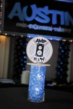 Bar Mitzvah Lounge Centerpiece with Custom Logo & Pale Blue Chips
