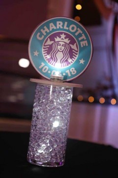 Starbucks Themed Lounge Centerpiece with LED Vase & Logo Topper