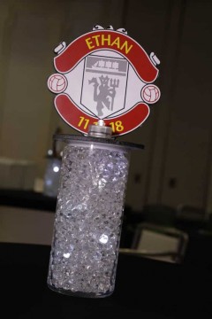 Soccer Themed Lounge Centerpiece with LED Vase & Logo Topper