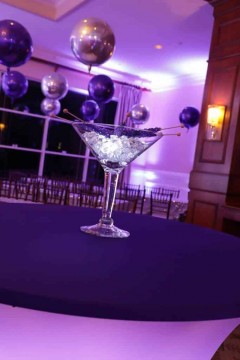 LED Martini Glass Lounge Centerpiece with Purple Rock Candy