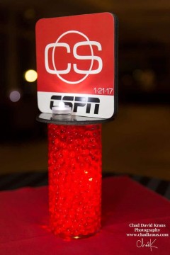 Sports Themed Lounge Centerpiece with LED Gems & Logo Topper