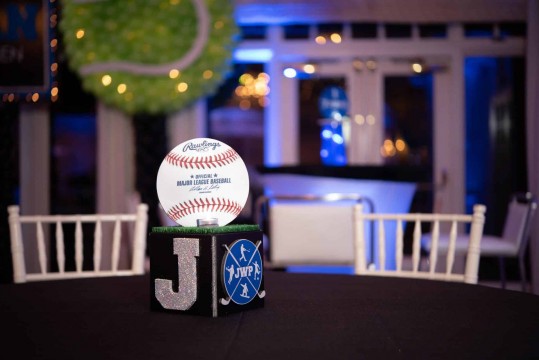 Mini Cube Centerpiece with Custom Logo & Initial for Sports Themed Bar Mitzvah