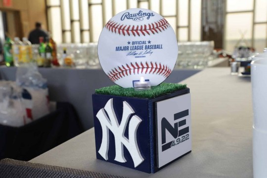 Mini Yankees Centerpiece with Baseball Topper for Hightop Table
