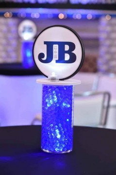 Bar Mitzvah Lounge Centerpiece with LED Cylinder & Logo Topper