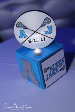 Lacrosse Themed Mini Cube Centerpiece with Glittered Initial and Logo