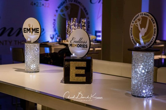 LED Lounge Centerpieces with Custom Logo for Emmy Themed Bat Mitzvah