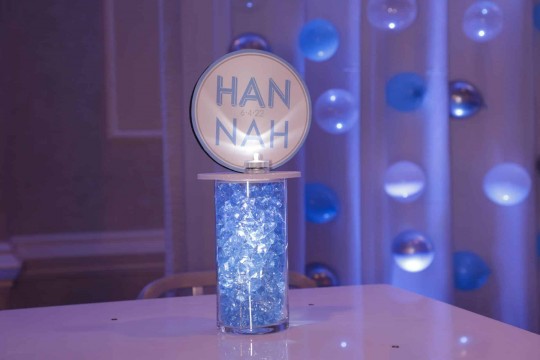 LED Vases with Gems & Logo Topper for Bat Mitzvah Lounge