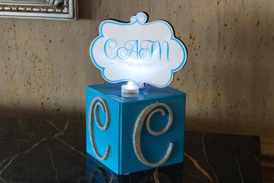 Mini Cube with Sparkled Initials & Logo Topper