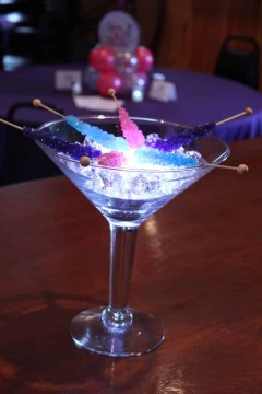 Martini Glass Centerpiece with Rock Candy and LED Lights