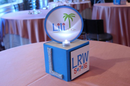 Mini Beach Themed Cube with Logo Topper For Lounge Tables