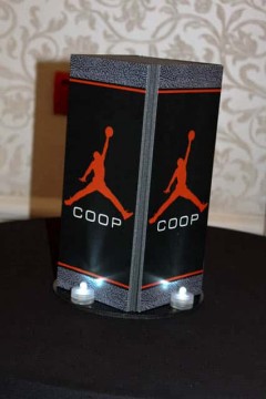 Tall Cube Centerpiece with Custom Logos & LED Lighting for Hightop Table