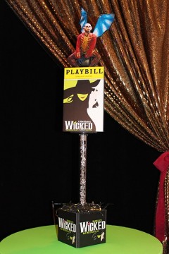 Broadway Themed High Top Centerpiece with Playbills, Logos & Character Cutouts