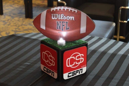 Mini ESPN Centerpiece with Custom Logo and Football Topper
