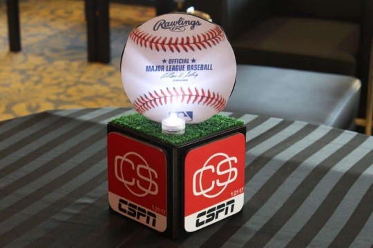 Mini ESPN Centerpiece with Custom Logo and Baseball Topper