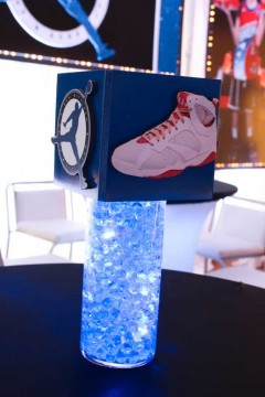 Sneaker Themed Mini Cube with Logo on Vase with Chips & LED Lights for Hightop Table