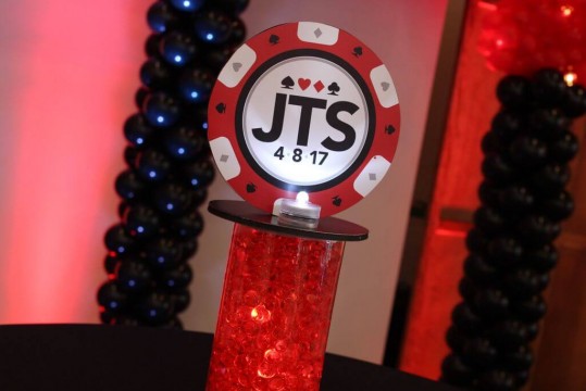 Casino Themed Logo Centerpiece with LED Gems for High Top Table