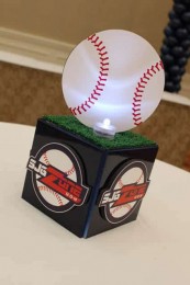 Mini Cube Centerpiece with Custom Logo & Baseball Topper for Hightop Table