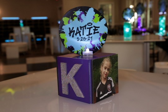 Graffiti Themed Custom LED Mini Cube with Glitter Initial, Photo and Logo Centerpiece for Lounge Set Up