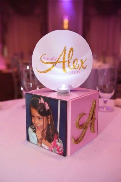 Bat Mitzvah Mini Cube Lounge Centerpiece with Glittered Initial, Logo & Photos
