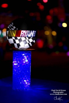Nascar Themed Lounge Centerpiece with LED Gems & Logo Topper
