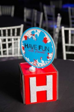Splatter Paint Themed Cube Centerpiece with Glittered Initial & Logo