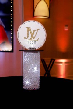 Fashion Themed Bat Mitzvah Lounge Centerpiece with LED Vase & Logo Topper