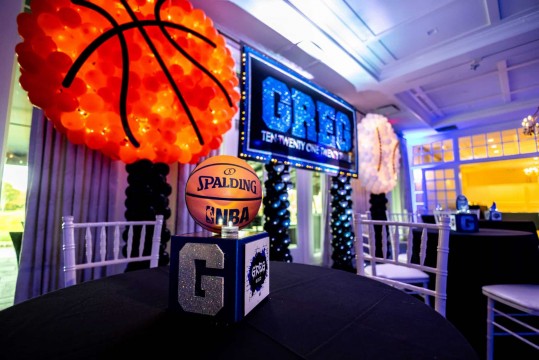 Mini Cube Basketball Centerpiece for Sports Themed Bar Mitzvah Lounge