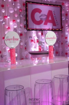 Custom Logo Topper Centerpieces with LED Lights for Bat Mitzvah Lounge