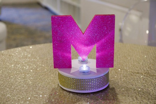 Mini Glitter Initial Centerpiece with LED Light