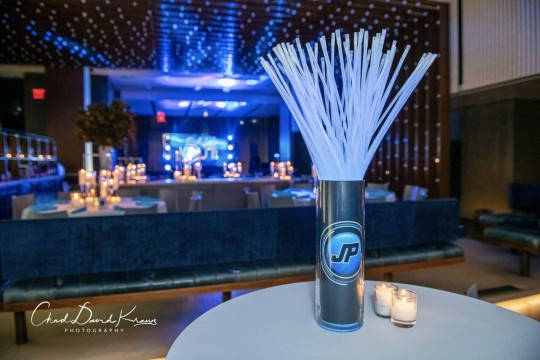 Neon Glow Stick Centerpiece with Custom Logo for Bar Mitzvah at Riverpark, NYC
