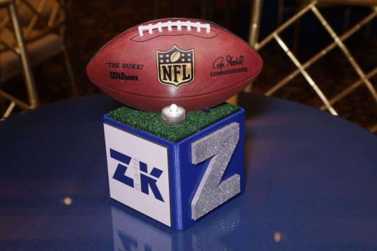 Football Mini Cub Centerpiece with Glittered Initial for ESPN Themed Bar Mitzvah
