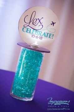 Mini Logo Centerpiece with Gems & Lights for Travel Themed Bar Mitzvah