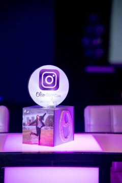 Mini Cube Centerpiece with Logo & Photos for Instagram Themed Bat Mitzvah