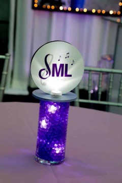 Music Themed Bat Mitzvah Lounge Centerpiece with LED Vase & Logo Topper