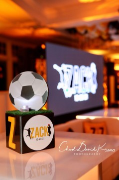 Soccer Theme Mini Logo Cube with Turf Top Cocktail Centerpiece for Bar Mitzvah