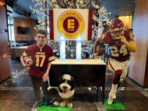 Custom Football Player and Bar Mitzvah Boy Life Size Cutouts for Commanders Football Themed Bar Mitzvah at Ascent Lounge NYC