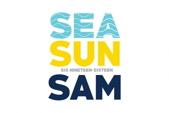 Beach Themed Logo with Sand & Waves Design