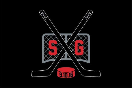 Hockey Themed Logo with Criss Crossing Sticks & Net